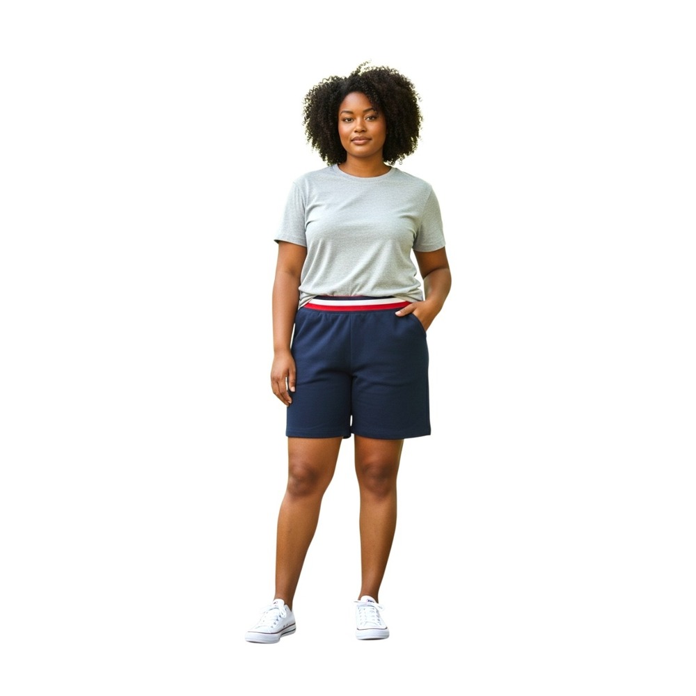 Tommy Hilfiger Women Navy Blue Athletic Short Red White Stripe Summer Comfort XL